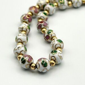 Vintage 14K Gold Cloisonné Beaded Bracelet Hand Painted Flowers 7”